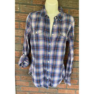 Victoria Secret Flannel Shirt Small Long Sleeve Roll Tab Cotton Blouse Top Cute